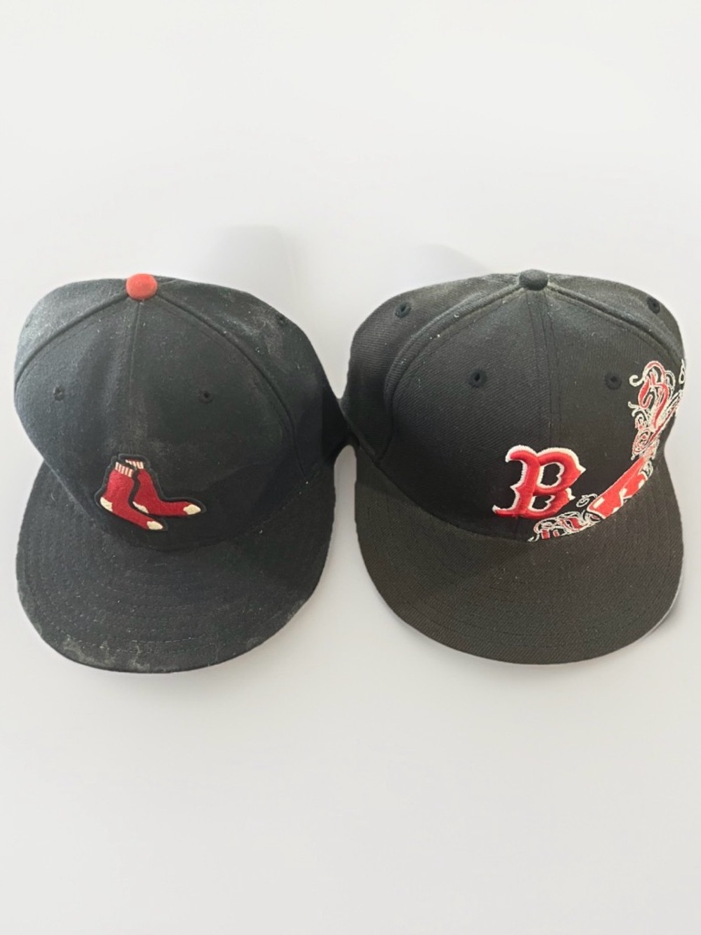 Boston Red Sox Hat Baseball Cap Fitted  7 1/4 New Era MLB Lot Of Two
